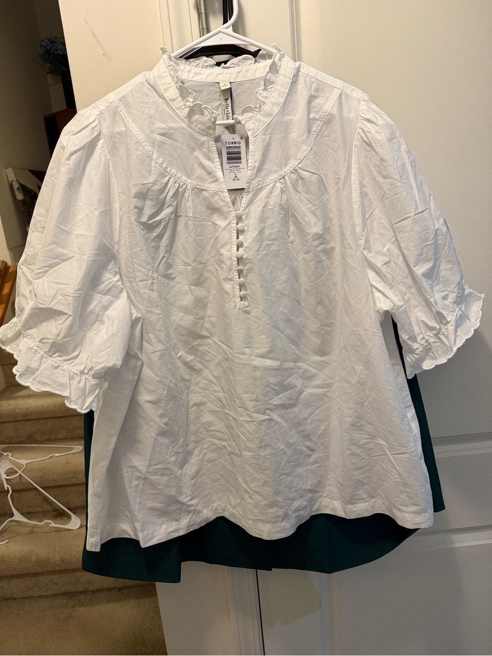 torrid White Ruffle-Trim Button Blouse